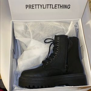 PLT Black Lace Up Chunky Ankle Boot